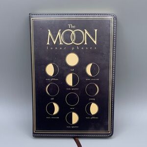 The Moon Lunar Phases Black and Gold Puffy Cover Journal Memo Notebook NIP